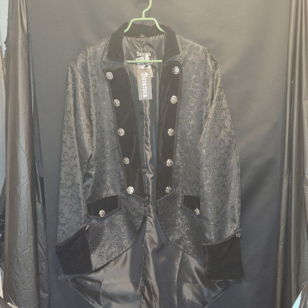 DARKROCK STEAMPUNK GOTH Black Brocade Tailcoat Jacket 3XL